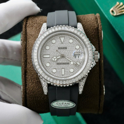 Đồng Hồ Rolex Yacht-Master Chế Tác Full Kim Cương Moissanite Dây Cao Su 42mm