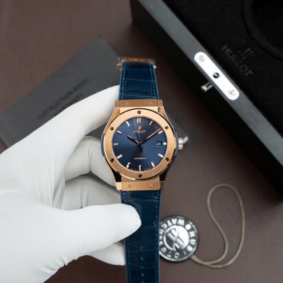 Đồng Hồ Hublot Classic Fusion King Gold Replica 11 Màu Xanh Blue Máy SW300 Thuỵ Sỹ 42mm